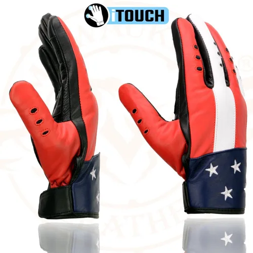Miniatura 3 de Milwaukee Leather MG7527 - Guantes de mano de motocicleta compatibles con pantalla táctil de cuero negro con estrellas y rayas para hombre