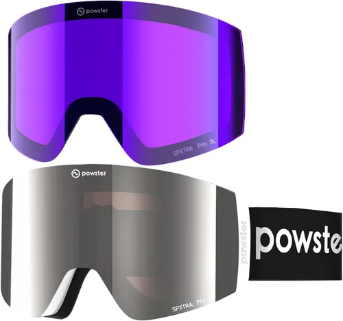Miniatura 11 de Powster - Gafas de esquí OTG, gafas de snowboard magnéticas, lente intercambiable sin marco, protección UV, antiniebla, para patinaje móvil