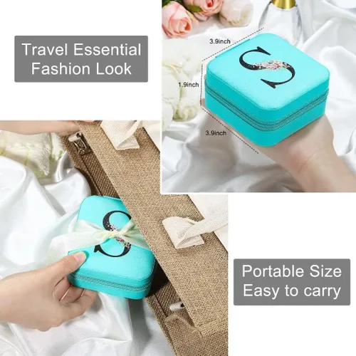 Miniatura 3 de Parima Joyero de viaje para joyas Pequeñas cajas de joyería con iniciales, organizador de joyas, artículos esenciales de viaje, regalos