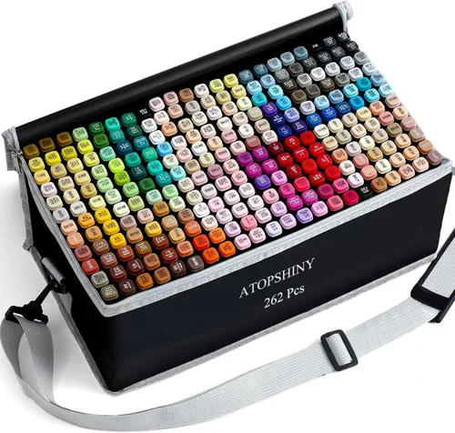 ATOPSHINY Marcadores de alcohol de 262 colores, juego de bolígrafos de dibujo de doble punta para regalos de niños y adultos, 262 unidades, carcasa