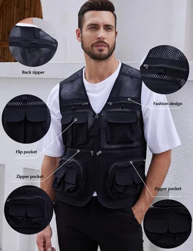 Miniatura 2 de Gihuo - Chaleco de pesca para hombre, con bolsillos, para viajar, ir de safari o practicar tiro
