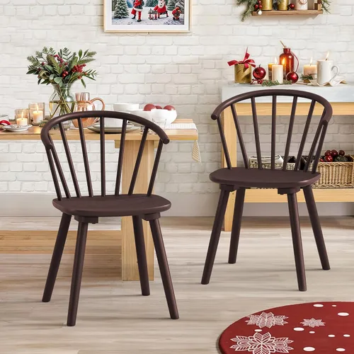 Miniatura 17 de LUE BONA Juego de 4 Sillas de Comedor Negras, Sillas de Comedor de Madera Estilo Granja con Respaldo Semicircular, Silla de Comedor de Husillo