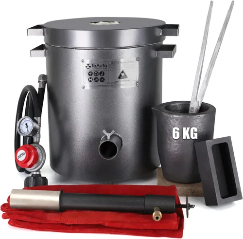 TOAUTO Horno de Fusión de Propano Mejorado de 6KG TMF6000B-V3 Kit de Horno de Gas 1300°C/2372°F para Reciclaje de Metales de Desecho Oro Plata Cobre