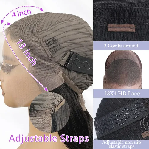Miniatura 5 de LuAiJa Peluca de cabello humano ondulado con encaje frontal, cabello humano prearrancado, encaje frontal HD de 13 x 4, densidad 180, cabello de Negro