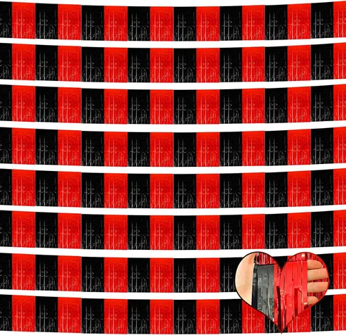 Miniatura 14 de Paquete de 10 unidades de 3,05 m de guirnalda de flecos de papel de aluminio con borlas metálicas, bandera para colgar en la pared, serpentinas