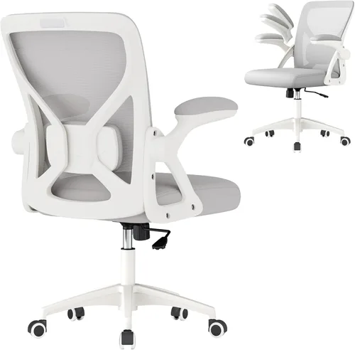 Miniatura 10 de VASAGLE Silla de tocador con respaldo, silla de escritorio giratoria ajustable y linda con ruedas, sherpa y cuero PU para soporte lumbar, compacta