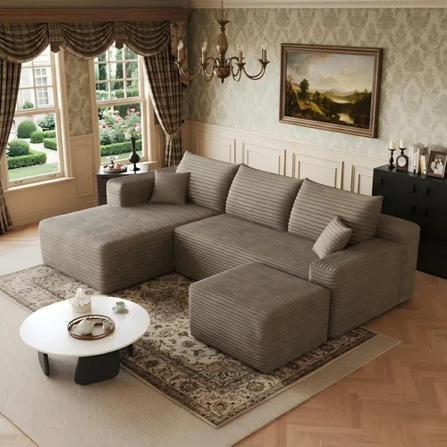Miniatura 11 de 141" Oversized U Shaped Cloud Sectional Couches with Storage Console for Living Room, Corduroy Compressed Boneless Couch, Symmetrical Sofa & Couch
