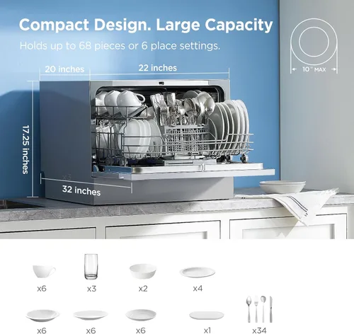 Miniatura 7 de Midea MDC22P2ASS - Lavavajillas de encimera, 6 ajustes de lugar y 6+2 ciclos de lavado, lavavajillas portátiles, lavavajillas Energy Star