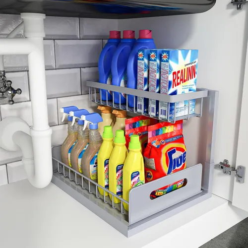 Miniatura 9 de REALINN Organizador para debajo del fregadero, armario extraíble de almacenamiento de 2 niveles, estante deslizante para fregadero, organizadores