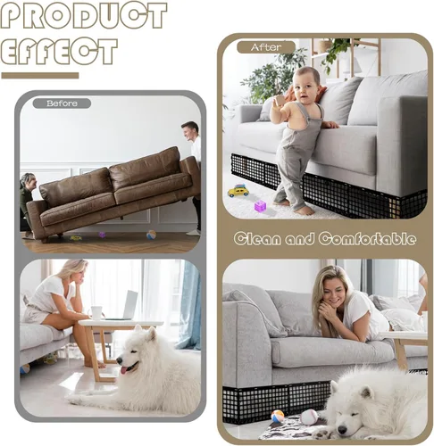 Miniatura 5 de 12 piezas de bloqueador para debajo del sofá para cama ajustable de plástico con 30 lazos, barreras negras para sofá para perros, mascotas y gatos