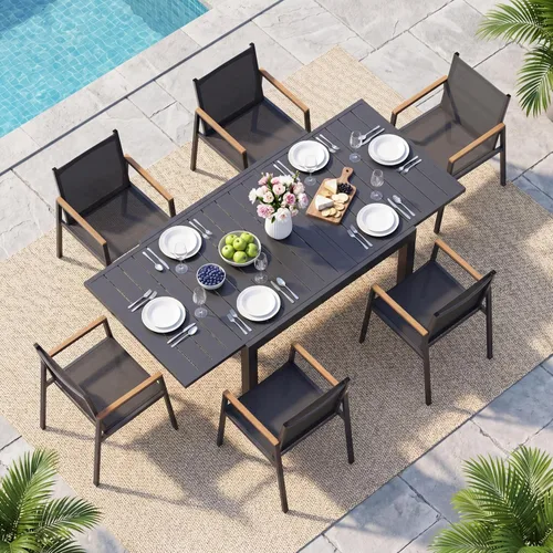 Miniatura 14 de Mesa de comedor expandible de aluminio para patio al aire libre para 4-8 personas, mesa rectangular para todo tipo de clima (48"-79") con rieles