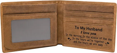 K KENON Cartera para mamá hijo Cartera de cuero grabada para hombre, el regalo perfecto personalizado para hijo de mamá y papá