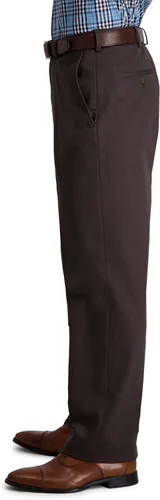 Miniatura 2 de Haggar Pantalón casual para hombre sin hierro de alta calidad, color caqui, ajuste clásico, parte delantera plana, cintura expansible, tallas