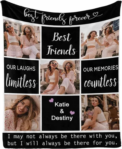 Miniatura 10 de InterestPrint Manta de forro polar suave con memoria personalizada para mejor amiga, personalizada con imágenes y texto para la graduación de tu