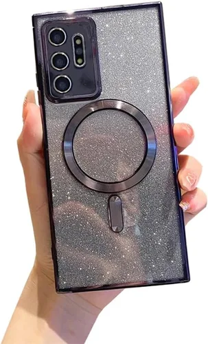 Doowear Funda magnética con purpurina para Galaxy Note 10 + Plus, antiarañazos, a prueba de golpes, de lujo, plateada, transparente, protección