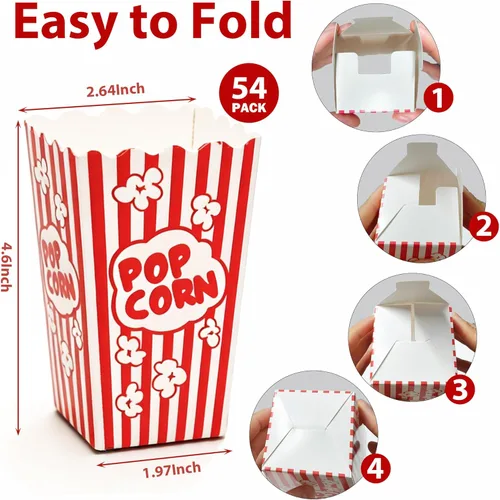Miniatura 2 de Homrelaxy 54 mini cajas de palomitas de maíz, 4.6 pulgadas de alto y 2.6 pulgadas cuadradas de papel para máquina de maíz pop, noche de cine, cine