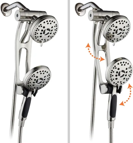 Miniatura 9 de Combo de lujo de 3 vías de alta presión de 48 modos con brazo de extensión ajustable – Cabezal de ducha dual de lluvia y de mano – Manguera de acero