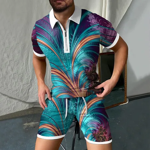 Miniatura 3 de Conjunto corto de 2 piezas para hombre, conjunto deportivo de verano de manga corta, polo y pantalones cortos, traje deportivo casual