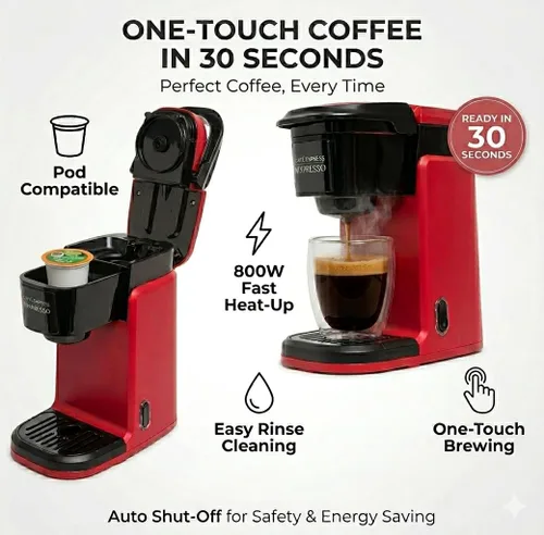 Miniatura 4 de Mixpresso Cafetera de una sola taza, cafetera personal de una sola porción, compatible con cápsulas individuales, tecnología de preparación rápida