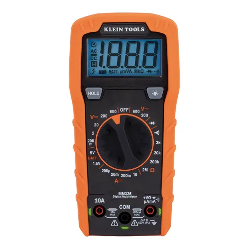 Miniatura 8 de Klein Tools 80196 Kit de multímetro digital con estuche, probador de voltaje CA/CC de rango manual de 600V, prueba baterías, corriente, resistencia