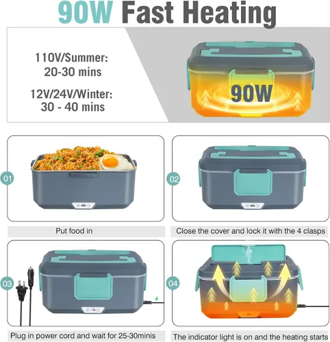 Miniatura 3 de Lonchera eléctrica súper grande de 3,5 L, calentador de alimentos, lonchera térmica para adultos y hombres con doble capa