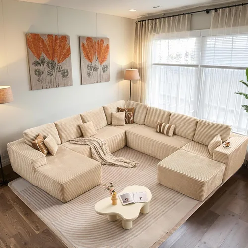 Miniatura 20 de ovios Sofá seccional en forma de nube para sala de estar, sofá modular de terciopelo mullido, sin necesidad de montaje, juego de sofás grandes