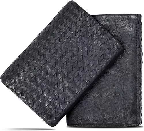 Miniatura 14 de Cartera de cuero genuino para mujer de cuero con bloqueo RFID - Tarjetero triple de diseñador para damas tipo clutch con ventana de identificación