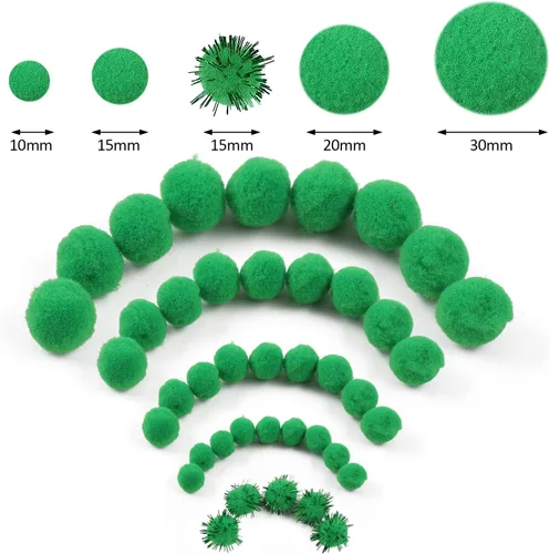 Miniatura 2 de 900 PIEZAS Pompones, Pompones Verdes a Granel para Artes y Manualidades, Pompones de Manualidades Suaves y Esponjosos, Pompones de Tamaños Surtidos