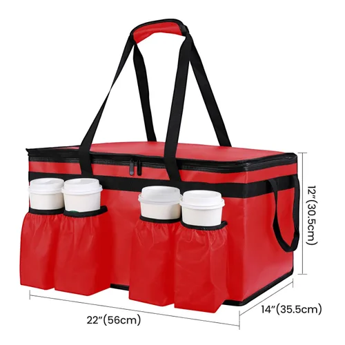 Miniatura 5 de musbus Bolsa aislada para entrega de alimentos con portavasos/portadores de bebidas Premium XXL, ideal para bebidas, comestibles, pizza, calidad Rojo