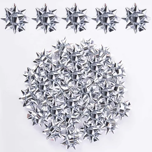 Miniatura 10 de Iceyyyy 100 mini lazos de regalo de estrella metálica azul de 1 pulgada, pequeños lazos adhesivos para decoración de fiestas de Navidad, decoración