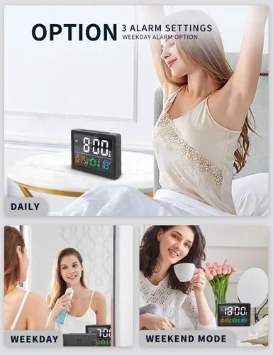 Miniatura 5 de Reloj despertador digital, con pantalla LED grande de 5.5", volumen de alarma ajustable, 6 niveles de brillo, ajustes de alarma, cargador USB