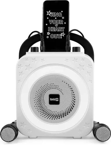 Miniatura 7 de RockJam Máquina de karaoke Bluetooth recargable de 10 vatios con dos micrófonos, espectáculo de luz y efectos de voz