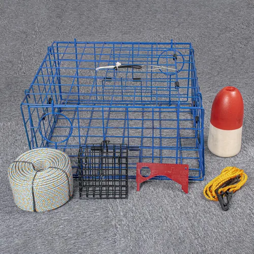 Miniatura 7 de Paquete de 2 trampas plegables Pacific para cangrejos de 24 x 24 x 12 pulgadas, con jaula de cebo para cangrejo, medida de calibre, arnés de trampa