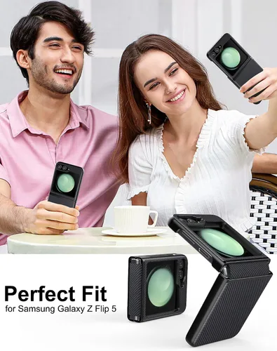 Miniatura 3 de Foluu Funda protectora delgada para Samsung Galaxy Z Flip 5 con protección de bisagra, correa de goma de piel sintética + carcasa de policarbonato