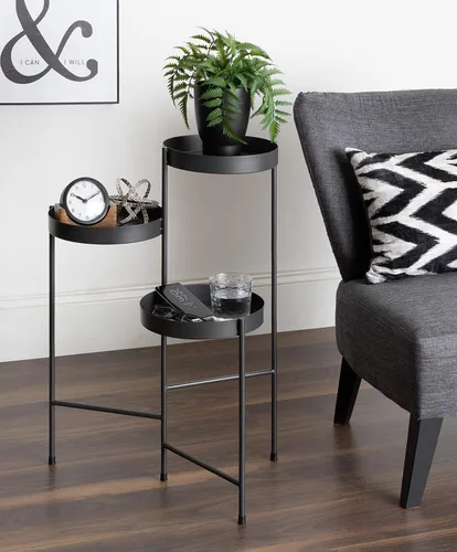 Miniatura 4 de Kate and Laurel Finn - Soporte de metal para plantas de tres niveles, gris carbón, bandeja decorativa con bisagras