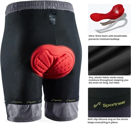 Miniatura 3 de Sportneer Pantalones cortos de ciclismo para hombre 3D acolchado ligero para montar en bicicleta, ciclismo, bicicleta de montaña, pantalones cortos