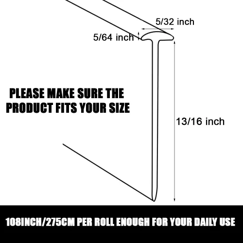 Miniatura 2 de Parte inferior de ducha impermeable para puerta de goma, sello negro para baño en casa, 108 x 13/16 x 5/32 pulgadas forma de inserción en T