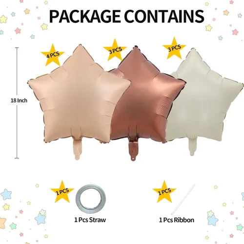 Miniatura 2 de Globos de papel de aluminio con forma de estrella de arena beige, marrón y blanco, 10 globos de Mylar en forma de estrellas de 18 pulgadas
