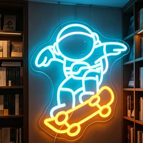Miniatura 5 de Astronaut Skateboarding" Space Adventure Light - Arte de pared LED genial y que desafía la gravedad para sala de juegos, dormitorio, decoración