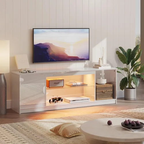 Miniatura 13 de Bestier Soporte de TV LED de 57 pulgadas para televisores de 55/60/65 pulgadas, centro de entretenimiento para juegos con luces RGB, estantes
