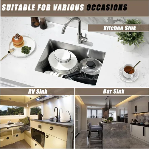 Miniatura 6 de Fregadero de cocina de montaje inferior de 22 pulgadas, fregadero de acero inoxidable de montaje inferior de 22 x 16 pulgadas, calibre 18, hecho a