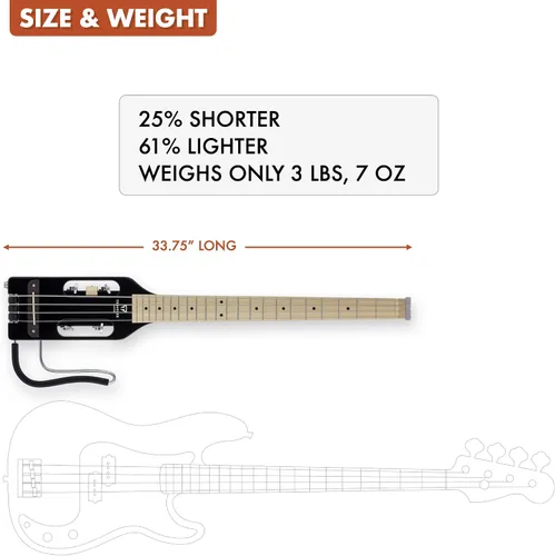 Miniatura 3 de Traveler Guitar Guitarra Bajo Ultra-Ligera Negro Brillante Guitarra de Bajo de Viaje Pequeña con Apoyo de Regazo Removible Guitarra Portátil sin