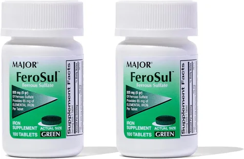 Miniatura 8 de Major Ferosul - Tabletas de sulfato ferroso de 325 mg con 65 mg de hierro elemental, suplemento de hierro para mujeres, hombres, verde, 100 tabletas