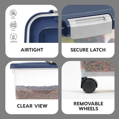 Miniatura 5 de IRIS USA - Recipiente hermético de 25 libras/33 cuartos de galón. IRIS USA WeatherPro - Contenedor hermético para alimentos para mascotas, con Azul
