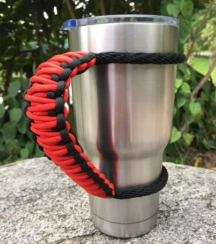 Miniatura 15 de MOCE Mango de paracaídas hecho a mano para vaso Yeti/Rtic/Ozark Trail Rambler de 30 onzas. Morado/Blanco Violeta/Blanco