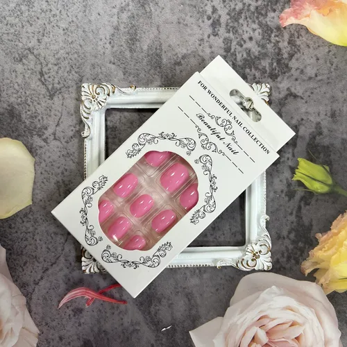Miniatura 6 de Uñas postizas cuadradas a presión cortas, uñas postizas rosas, uñas postizas acrílicas, diseño brillante de cubierta completa, uñas adhesivas, uñas