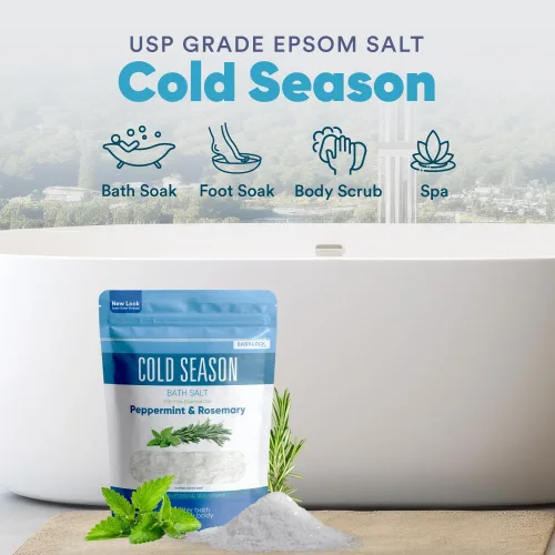Miniatura 4 de Sal de baño para estación fría, 32 onzas, sal de Epsom con aceites esenciales naturales de romero, menta, eucalipto y limón, además de vitamina C