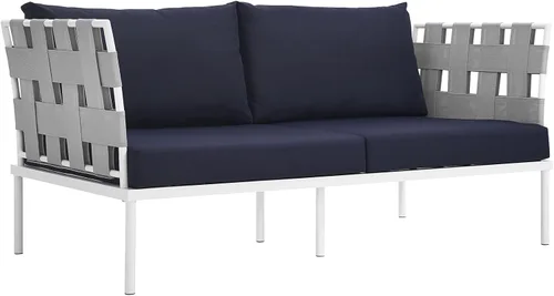 Miniatura 10 de Modway Harmony - Otomana de aluminio para patio al aire libre con cojín en blanco y blanco