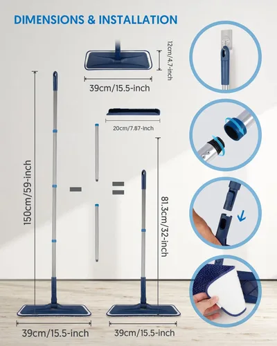 Miniatura 5 de Trapeadores de Microfibra para Limpieza de Pisos - BPAWA Trapeador Plano para Piso Uso Húmedo y Seco para Pisos de Madera Dura Laminado Madera