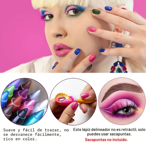 Miniatura 4 de LemonSac Juego de 15 lápices delineador de ojos coloridos, lápiz sombra de ojos, delineador de ojos con brillo metálico perla y mate para mujeres